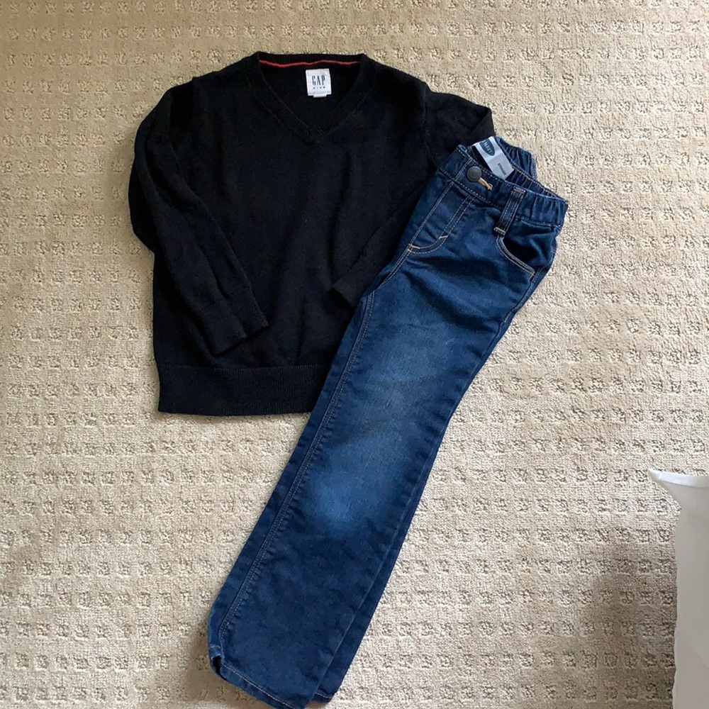 Boys Gap black sweater and old navy jeans outfit